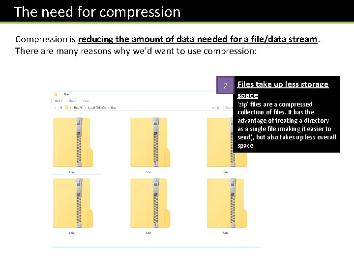 The need for compression Compression is reducing the amount of data needed for a The need for compression Compression is reducing the amount of data needed for a