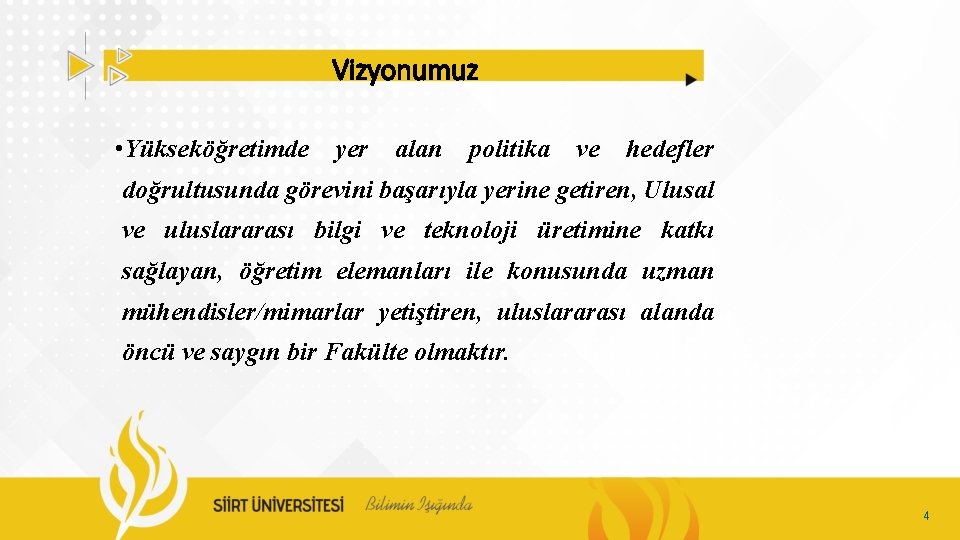 Vizyonumuz • Yükseköğretimde yer alan politika ve hedefler doğrultusunda görevini başarıyla yerine getiren, Ulusal