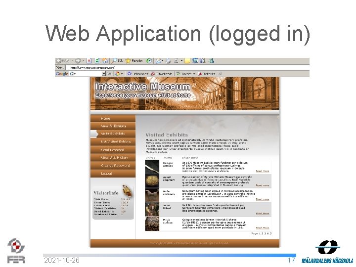 Web Application (logged in) 2021 -10 -26 17 