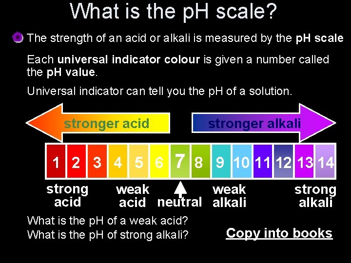 What is the p. H scale? The strength of an acid or alkali is