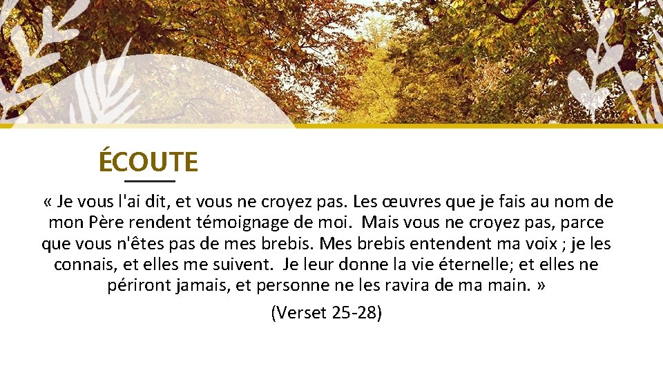 ÉCOUTE « Je vous l'ai dit, et vous ne croyez pas. Les œuvres que