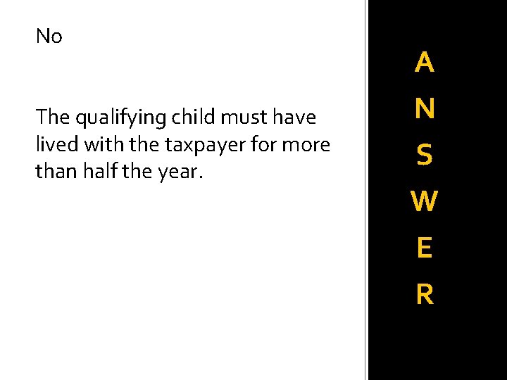 No The qualifying child must have lived with the taxpayer for more than half