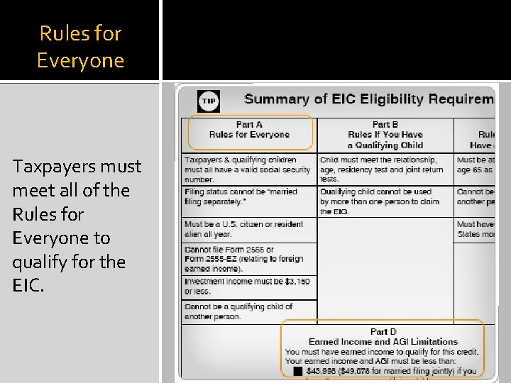 Rules for Everyone Taxpayers must meet all of the Rules for Everyone to qualify
