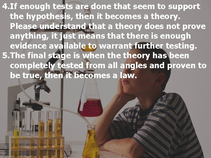 4. If enough tests are done that seem to support the hypothesis, then it