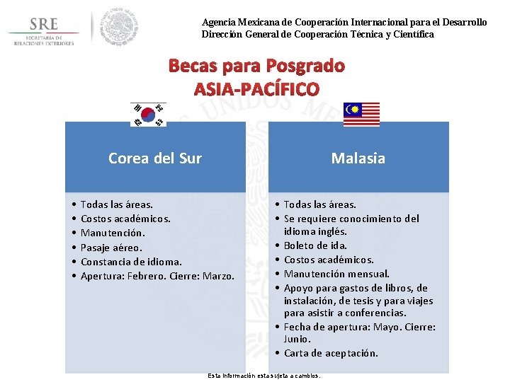 Agencia Mexicana de Cooperación Internacional para el Desarrollo Dirección General de Cooperación Técnica y