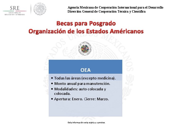 Agencia Mexicana de Cooperación Internacional para el Desarrollo Dirección General de Cooperación Técnica y