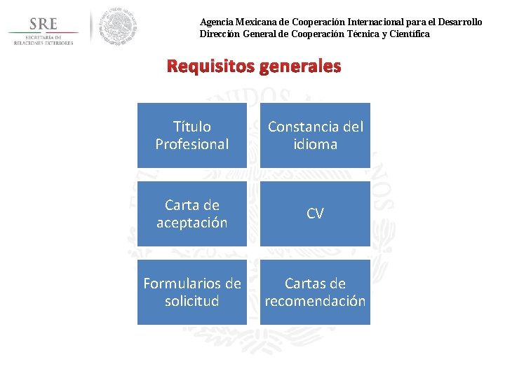 Agencia Mexicana de Cooperación Internacional para el Desarrollo Dirección General de Cooperación Técnica y