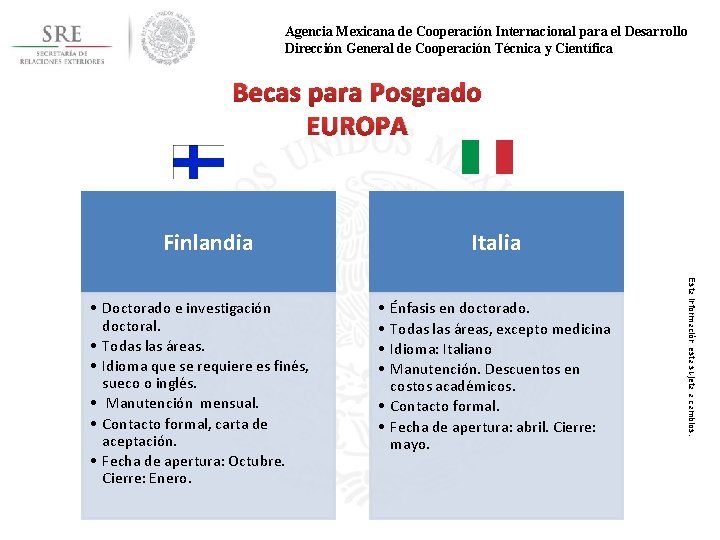 Agencia Mexicana de Cooperación Internacional para el Desarrollo Dirección General de Cooperación Técnica y