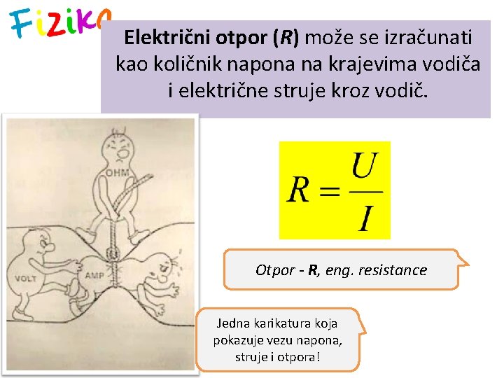 Električni otpor (R) može se izračunati kao količnik napona na krajevima vodiča i električne
