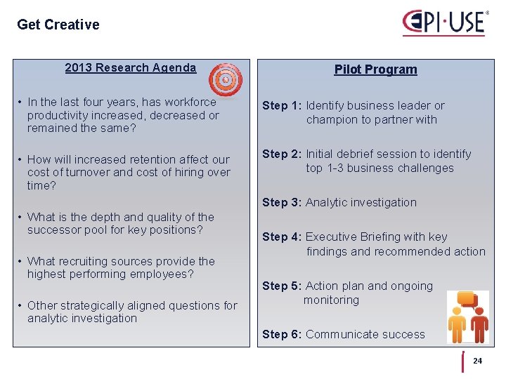 Get Creative 2013 Research Agenda Pilot Program • In the last four years, has