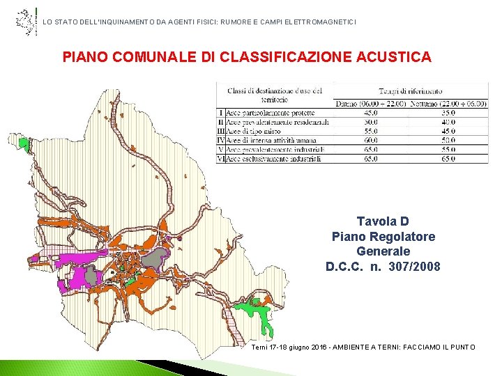LO STATO DELL’INQUINAMENTO DA AGENTI FISICI: RUMORE E CAMPI ELETTROMAGNETICI PIANO COMUNALE DI CLASSIFICAZIONE