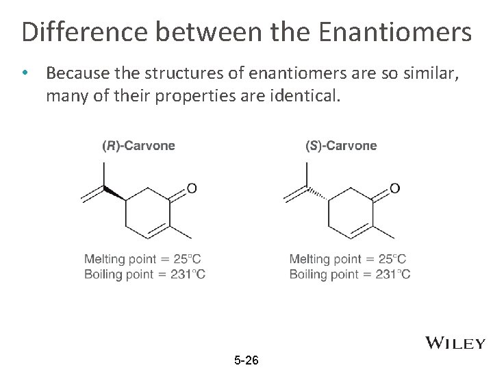 Difference between the Enantiomers • Because the structures of enantiomers are so similar, many