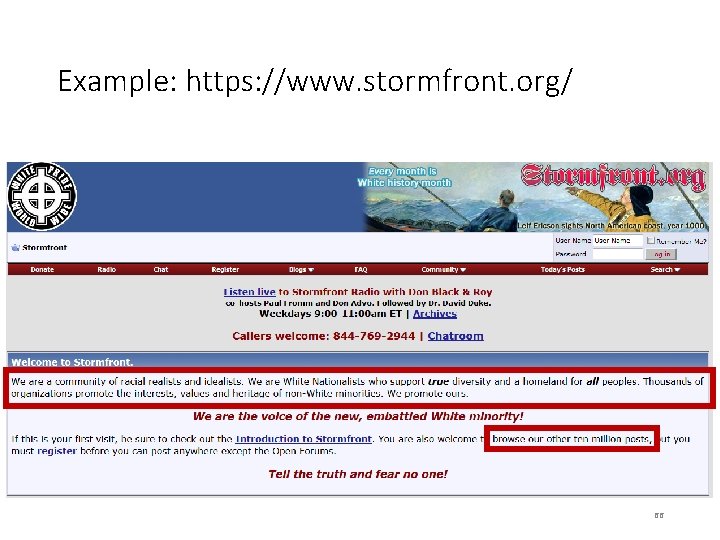 Example: https: //www. stormfront. org/ 66 