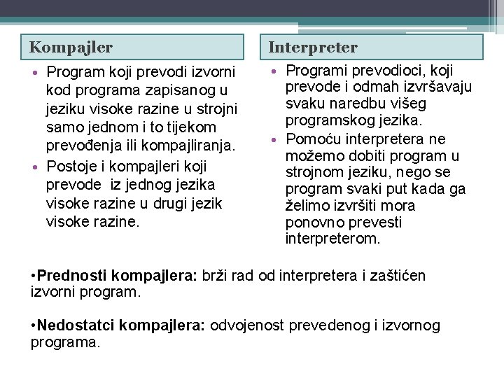 Kompajler • Program koji prevodi izvorni kod programa zapisanog u jeziku visoke razine u