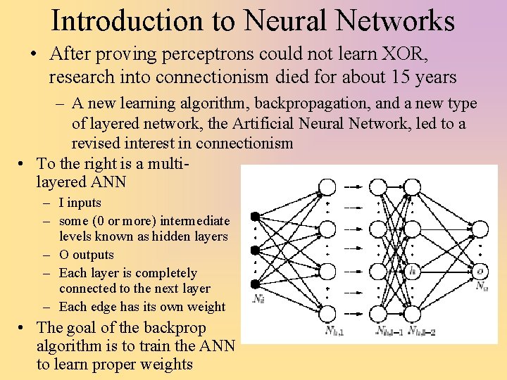 Introduction to Neural Networks • After proving perceptrons could not learn XOR, research into