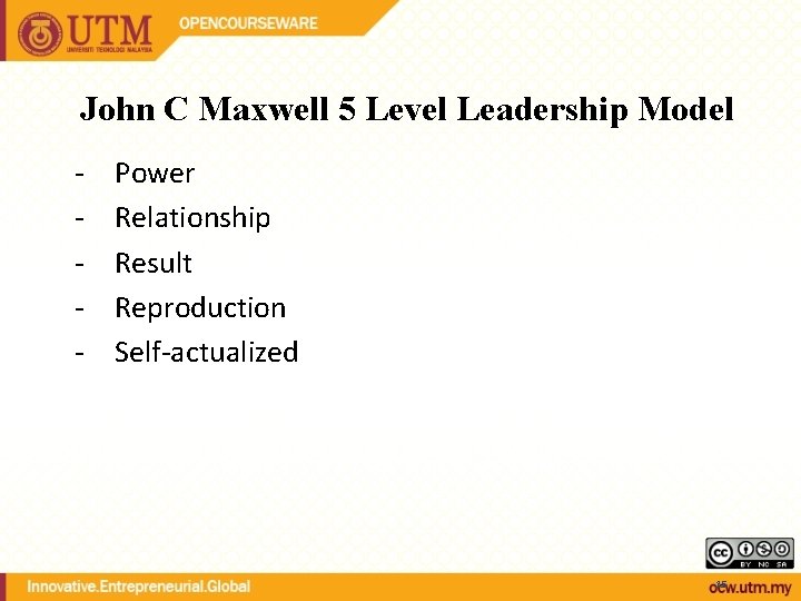 John C Maxwell 5 Level Leadership Model - Power Relationship Result Reproduction Self-actualized 15