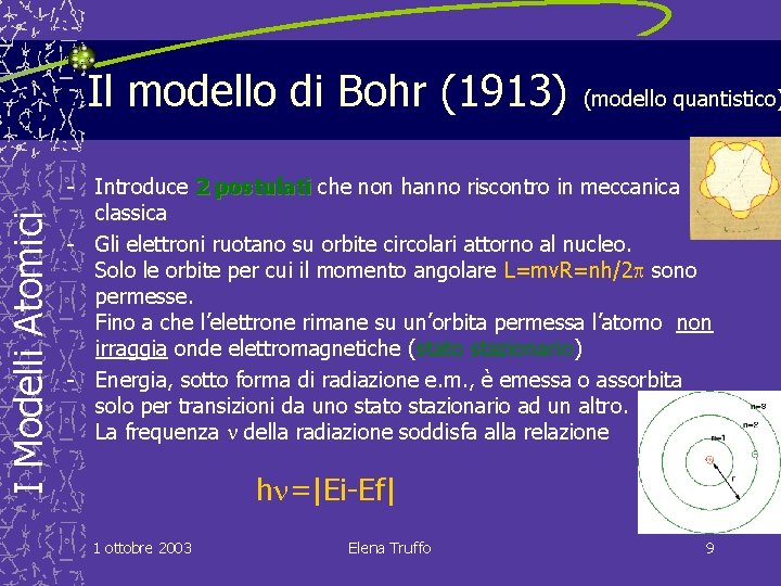 I Modelli Atomici Il modello di Bohr (1913) (modello quantistico) - Introduce 2 postulati