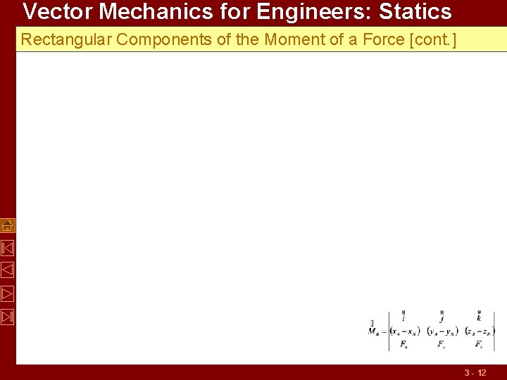 Vector Mechanics for Engineers: Statics Rectangular Components of the Moment of a Force [cont.