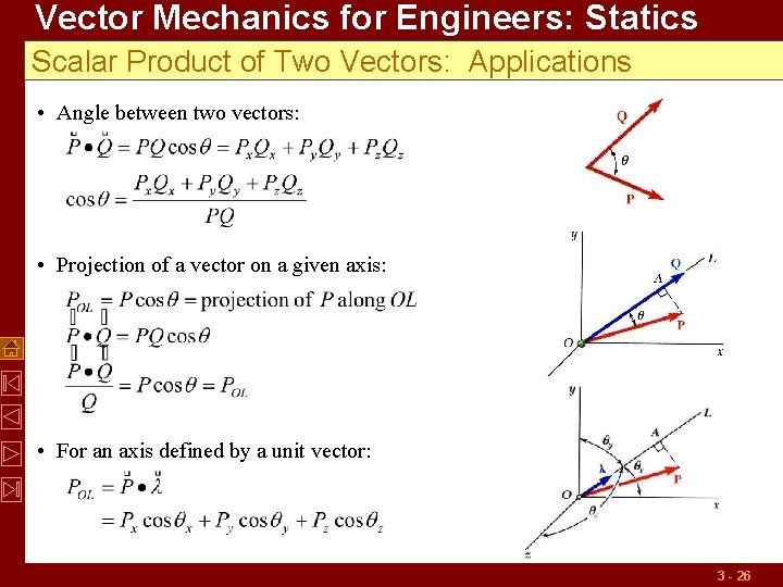 Vector Mechanics for Engineers: Statics Scalar Product of Two Vectors: Applications • Angle between