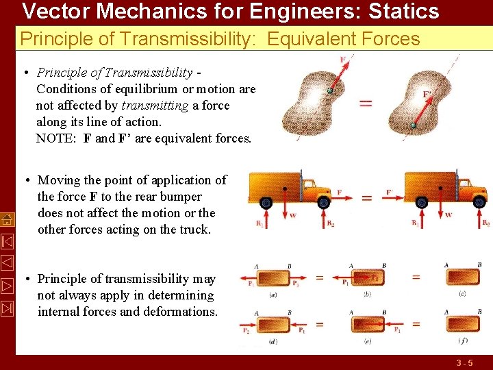 Vector Mechanics for Engineers: Statics Principle of Transmissibility: Equivalent Forces • Principle of Transmissibility