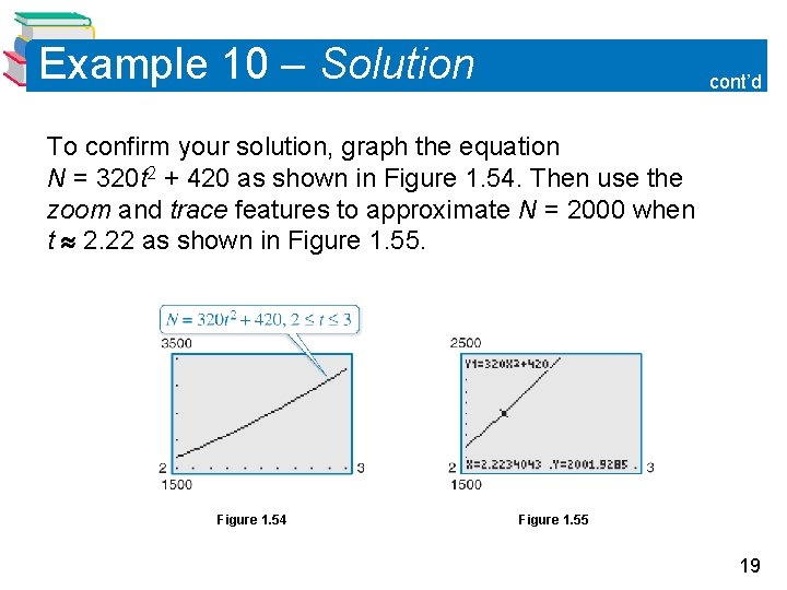 Example 10 – Solution cont’d To confirm your solution, graph the equation N =