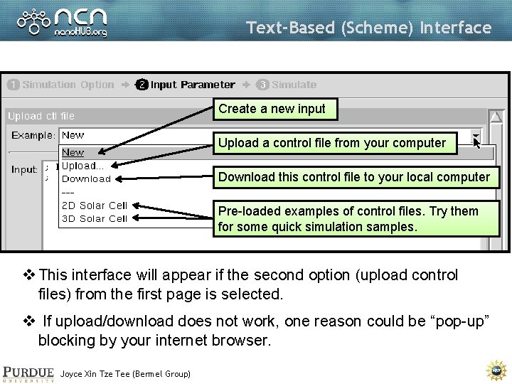 Text-Based (Scheme) Interface Create a new input Upload a control file from your computer