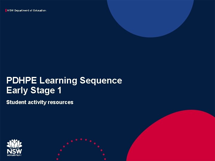 NSW Department of Education PDHPE Learning Sequence Early Stage 1 Student activity resources 