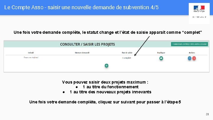 Le Compte Asso - saisir une nouvelle demande de subvention 4/5 Une fois votre