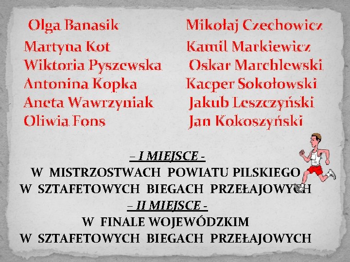 Olga Banasik Martyna Kot Wiktoria Pyszewska Antonina Kopka Aneta Wawrzyniak Oliwia Fons Mikołaj Czechowicz