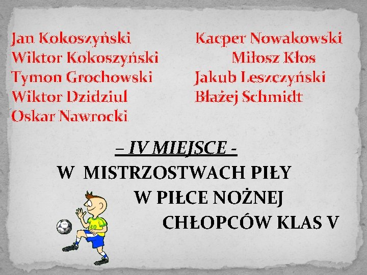 Jan Kokoszyński Wiktor Kokoszyński Tymon Grochowski Wiktor Dzidziul Oskar Nawrocki Kacper Nowakowski Miłosz Kłos