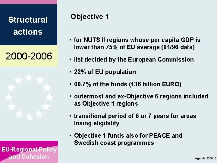 Structural actions 2000 -2006 Objective 1 • for NUTS II regions whose per capita