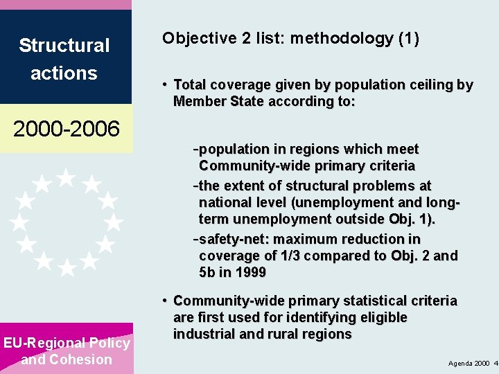 Structural actions 2000 -2006 Objective 2 list: methodology (1) • Total coverage given by