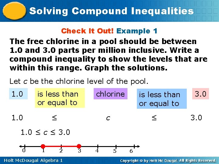 Solving Compound Inequalities Check It Out! Example 1 The free chlorine in a pool