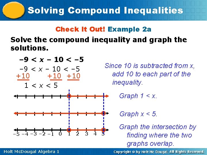 Solving Compound Inequalities Check It Out! Example 2 a Solve the compound inequality and