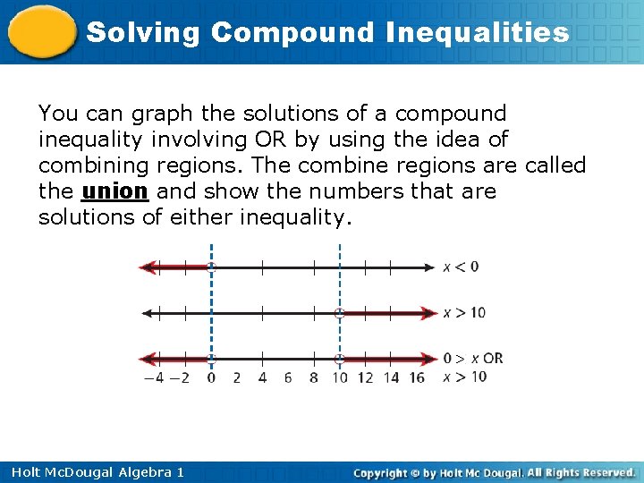 Solving Compound Inequalities You can graph the solutions of a compound inequality involving OR