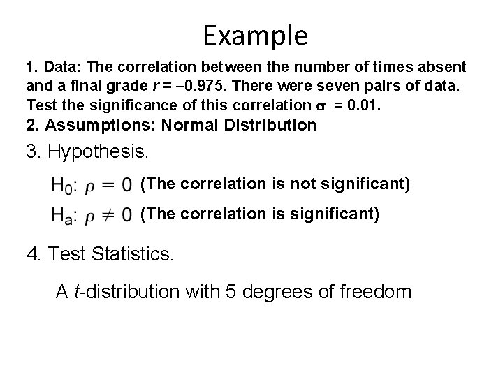 Example 1. Data: The correlation between the number of times absent and a final