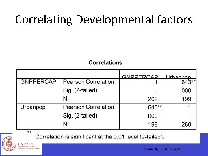 Correlating Developmental factors 