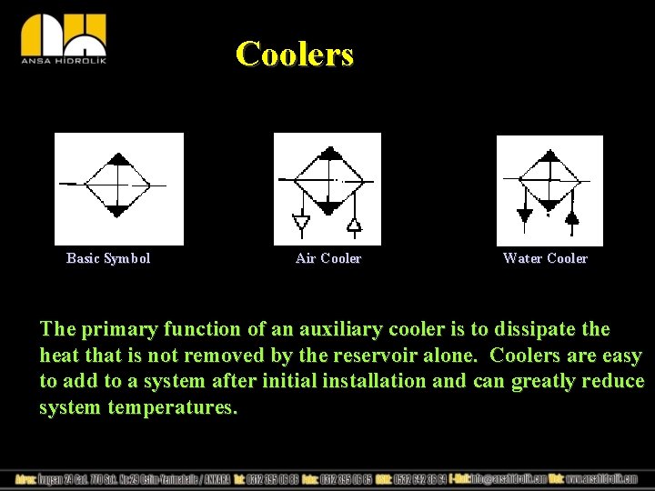 Coolers Basic Symbol Air Cooler Water Cooler The primary function of an auxiliary cooler