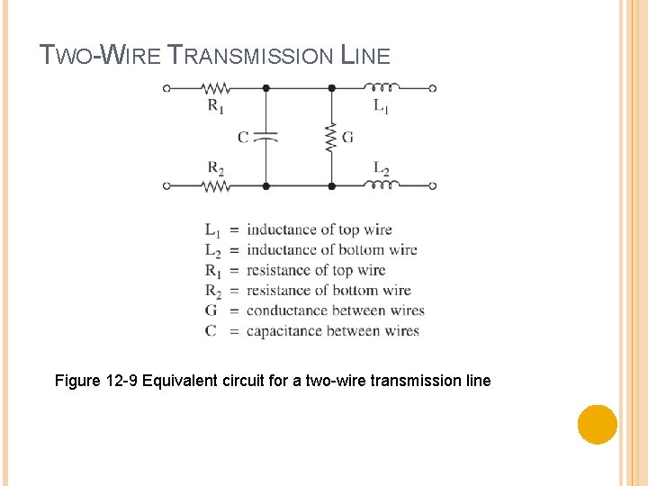 TWO-WIRE TRANSMISSION LINE Figure 12 -9 Equivalent circuit for a two-wire transmission line 