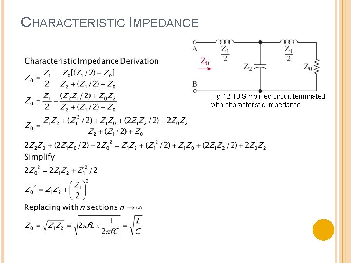 CHARACTERISTIC IMPEDANCE Fig 12 -10 Simplified circuit terminated with characteristic impedance 