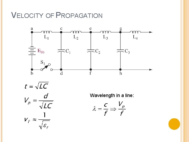 VELOCITY OF PROPAGATION Wavelength in a line: 