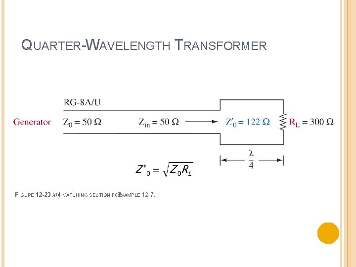 QUARTER-WAVELENGTH TRANSFORMER FIGURE 12 -23 /4 MATCHING SECTION FOR EXAMPLE 12 -7. 