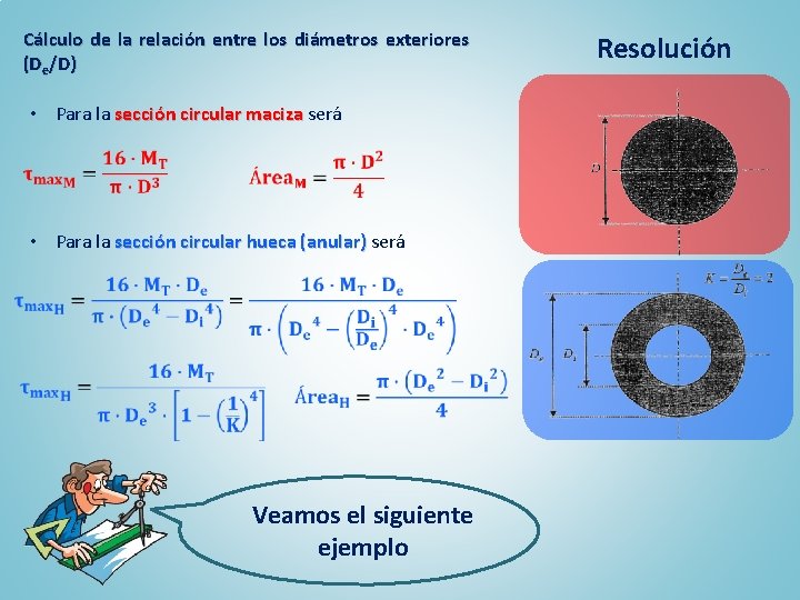 Cálculo de la relación entre los diámetros exteriores (De/D) • Para la sección circular