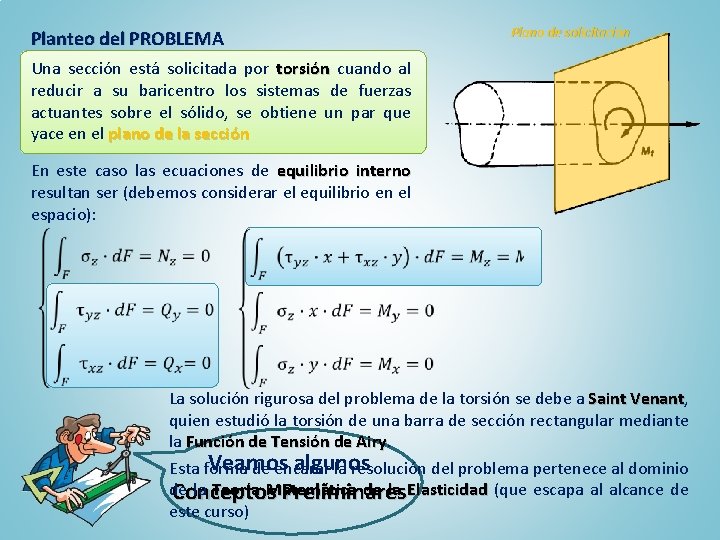 Planteo del PROBLEMA Plano de solicitación Una sección está solicitada por torsión cuando al