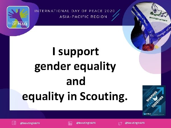 I support gender equality and equality in Scouting. @Scoutingin. APR 