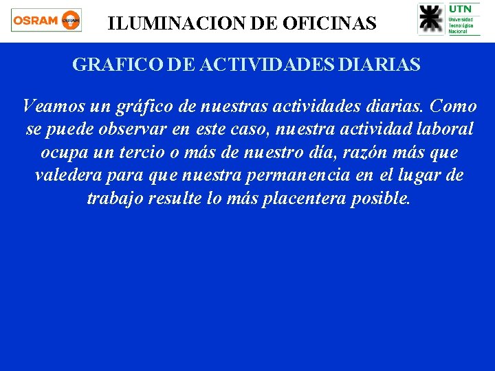 ILUMINACION DE OFICINAS GRAFICO DE ACTIVIDADES DIARIAS Veamos un gráfico de nuestras actividades diarias.