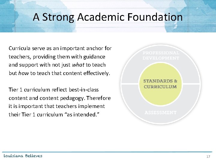 A Strong Academic Foundation Curricula serve as an important anchor for teachers, providing them