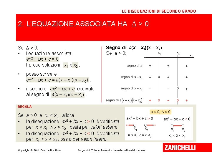 LE DISEQUAZIONI DI SECONDO GRADO 2. L’EQUAZIONE ASSOCIATA HA D > 0 Se D LE DISEQUAZIONI DI SECONDO GRADO 2. L’EQUAZIONE ASSOCIATA HA D > 0 Se D