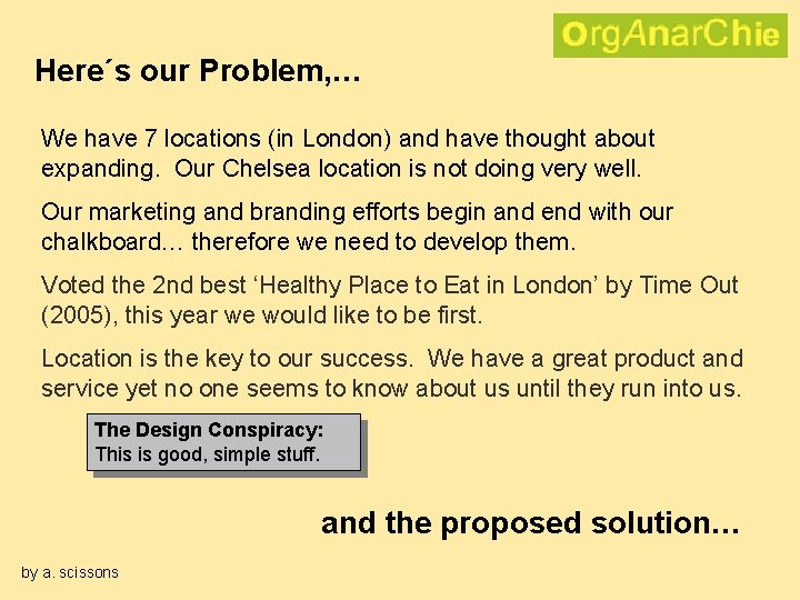 Here´s our Problem, … We have 7 locations (in London) and have thought about