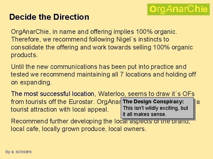 Decide the Direction Org. Anar. Chie, in name and offering implies 100% organic. Therefore,